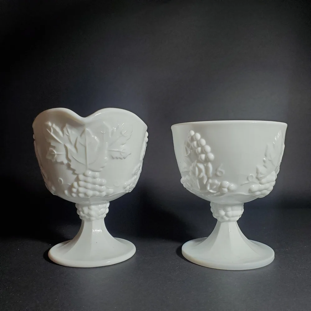 Vintage Indiana Glass Colony Harvest Grape Milk Glass Creamer & Sugar Bowl Set